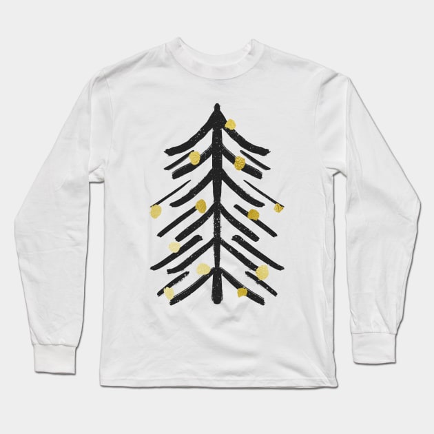 Black and gold Christmas tree Long Sleeve T-Shirt by Home Cyn Home 